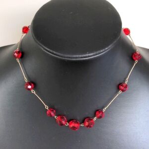 Vintage 12 karat gold filled necklace with vibrant ruby red crystals